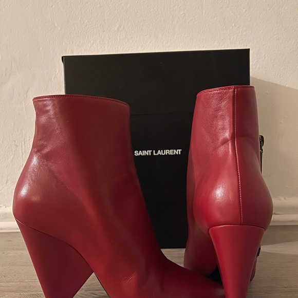 Authentic Saint Laurent YSL Niki Point Toe French Burgundy Booties Boots Size 39 - Picture 4 of 5